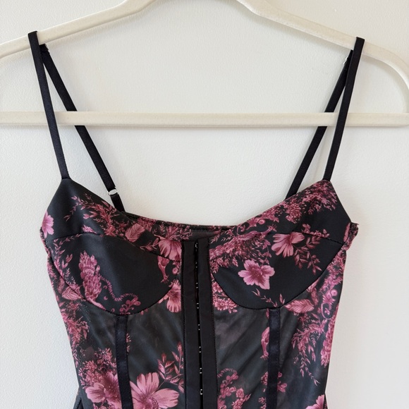 Free People Night Rhythm Floral Mesh Bodysuit Womens XS Black Pink Corset Style - Picture 4 of 11